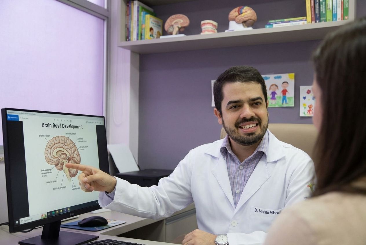 Neurologista infantil atendendo criança em Jaraguá do Sul — Casalume Pediatria